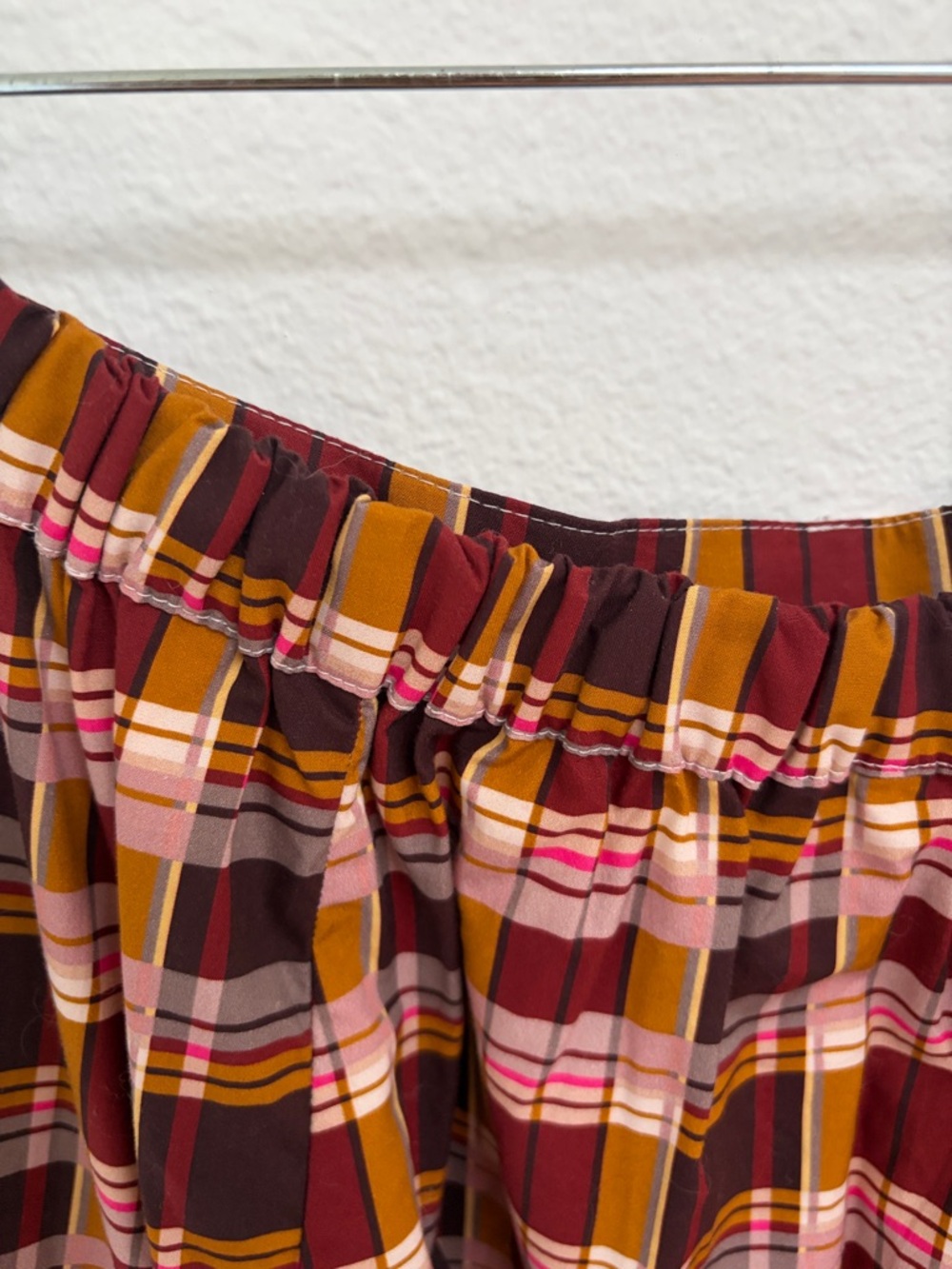 Maeve Burgundy Pink & Mustard Plaid Full A-Line Skirt - Picture 5 of 5